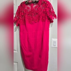 Soon Elegant Hot Pink Lace Overlay Sheath Dress Cocktail Party Wedding Size 16
